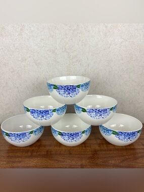 Royal Norfolk 6 Hydrangea Cereal Bowls Spring Floral Cottagecore Garden